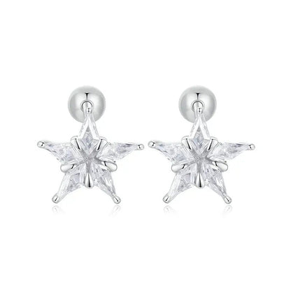 Pendientes de estrella brillante con circonita cúbica bañada en platino