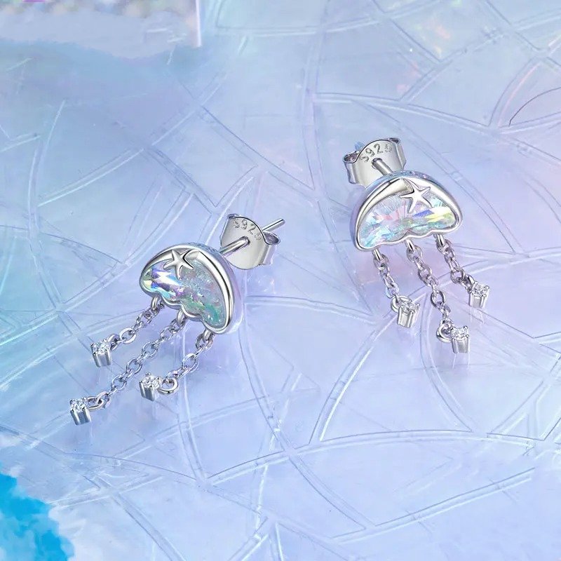 Pendientes de medusa iridiscente para mujeres y adolescentes