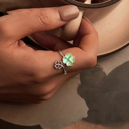 Bague trèfle à quatre feuilles porte-bonheur plaquée or blanc