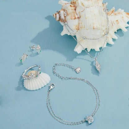 Pulseras de cadena de eslabones de concha azul