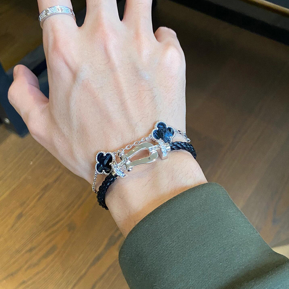 [Bijoux Regalia]BRACELET EN ARGENT PIETERSITE À 5 MOTIFS TRÈFLE 