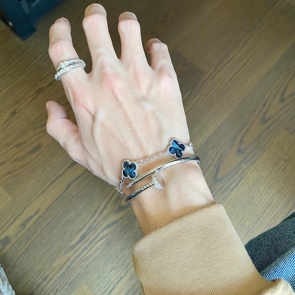 [Bijoux Regalia]BRACELET EN ARGENT PIETERSITE À 5 MOTIFS TRÈFLE 