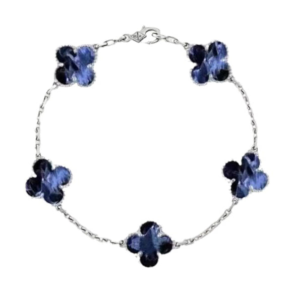 [Bijoux Regalia]BRACELET EN ARGENT PIETERSITE À 5 MOTIFS TRÈFLE 