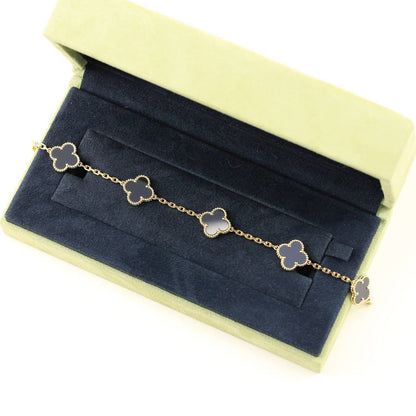[Bijoux Regalia]BRACELET TRÈFLE 5 MOTIFS EN ONYX NOIR 