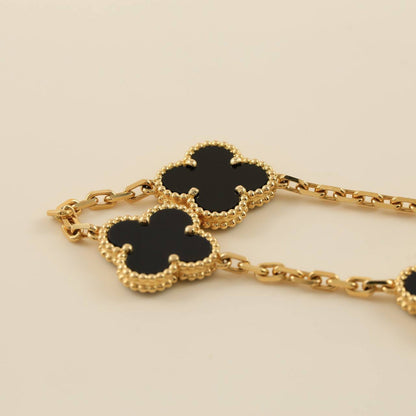 [Bijoux Regalia]BRACELET TRÈFLE 5 MOTIFS EN ONYX NOIR 