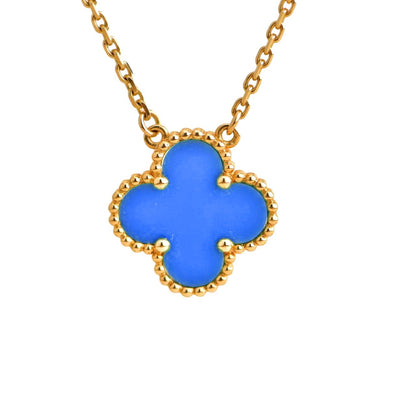 [Bijoux Regalia] COLLIER EN AGATE BLEUE TRÈFLE 15 MM