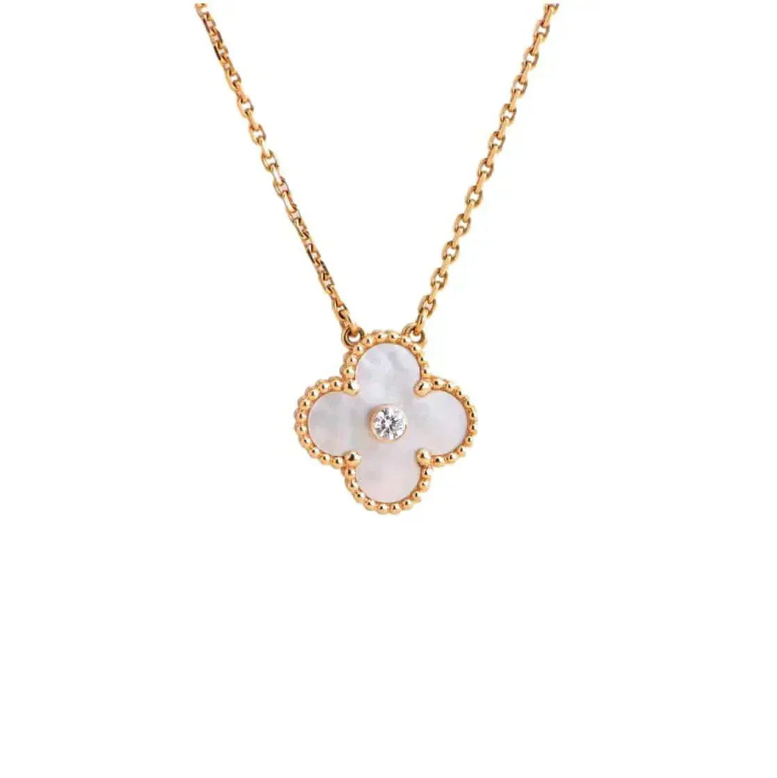 [Bijoux Regalia] COLLIER FRITILLARIA BLANC DIAMANT TRÈFLE 15 MM
