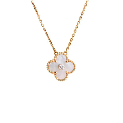 [Bijoux Regalia] COLLIER FRITILLARIA BLANC DIAMANT TRÈFLE 15 MM