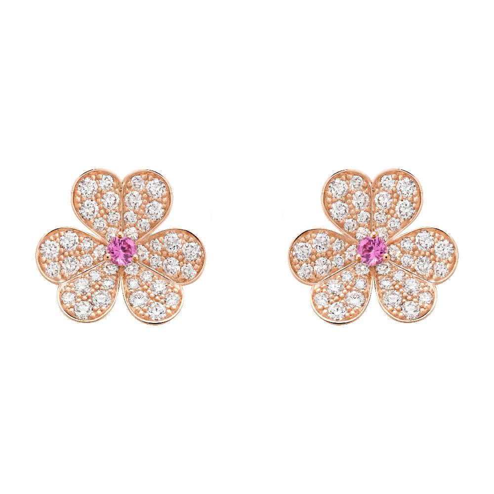 [Joyas Regalia] PENDIENTES FRIVOLE DE FLOR DE ORO ROSA CON DIAMANTES