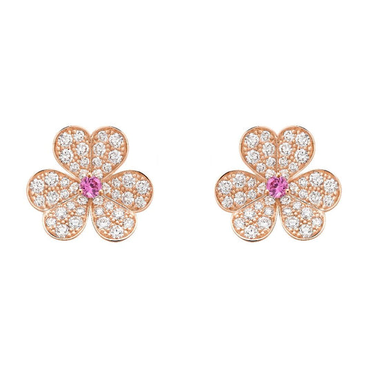 [Joyas Regalia] PENDIENTES FRIVOLE DE FLOR DE ORO ROSA CON DIAMANTES