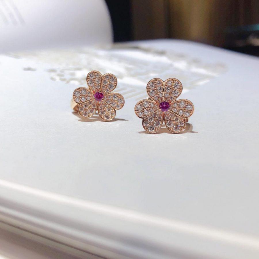 [Joyas Regalia] PENDIENTES FRIVOLE DE FLOR DE ORO ROSA CON DIAMANTES