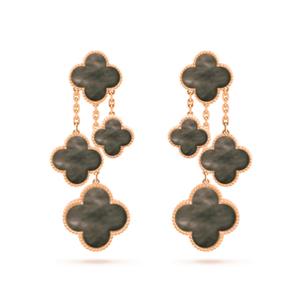 [Joyas Regalia] PENDIENTES DE TRÉBOL TRAPEZOIDAL OSCURO 4 MOTIVOS ORO ROSA