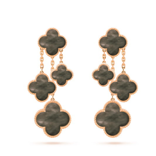 [Joyas Regalia] PENDIENTES DE TRÉBOL TRAPEZOIDAL OSCURO 4 MOTIVOS ORO ROSA