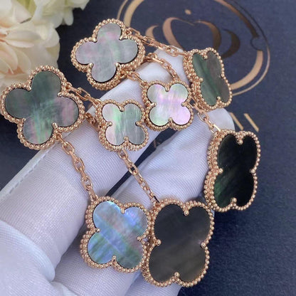 [Joyas Regalia] PENDIENTES DE TRÉBOL TRAPEZOIDAL OSCURO 4 MOTIVOS ORO ROSA