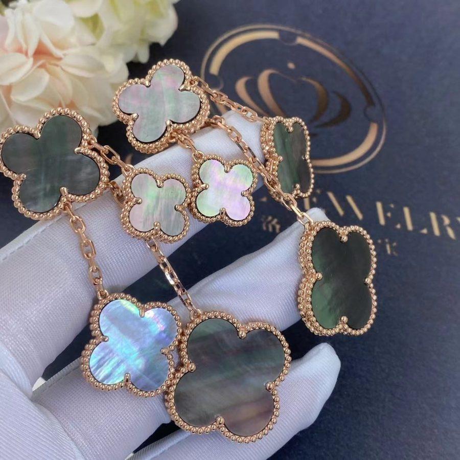 [Joyas Regalia] PENDIENTES DE TRÉBOL TRAPEZOIDAL OSCURO 4 MOTIVOS ORO ROSA