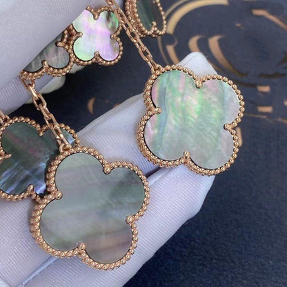 [Joyas Regalia] PENDIENTES DE TRÉBOL TRAPEZOIDAL OSCURO 4 MOTIVOS ORO ROSA