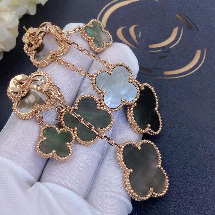 [Joyas Regalia] PENDIENTES DE TRÉBOL TRAPEZOIDAL OSCURO 4 MOTIVOS ORO ROSA