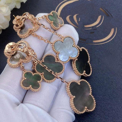 [Joyas Regalia] PENDIENTES DE TRÉBOL TRAPEZOIDAL OSCURO 4 MOTIVOS ORO ROSA