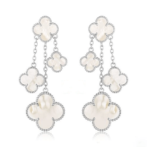 [Joyas Regalia]PENDIENTES TRÉBOL BLANCO 4 MOTIVOS PLATA