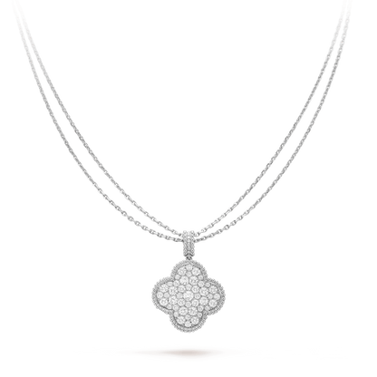 [Joyas Regalia] COLLAR DE TRÉBOL GRANDE DE PLATA DE 25 MM CON DIAMANTES