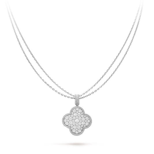 [Bijoux Regalia] Collier grand trèfle en argent et diamants 25 mm