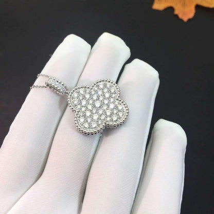 [Joyas Regalia] COLLAR DE TRÉBOL GRANDE DE PLATA DE 25 MM CON DIAMANTES