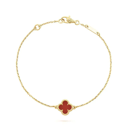 [Joyas Regalia]Pulsera de una sola flor de cornalina y trébol