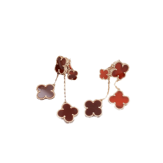 [Joyas Regalia]PENDIENTES TRÉBOL CORNALINA 4 MOTIVOS ORO ROSA