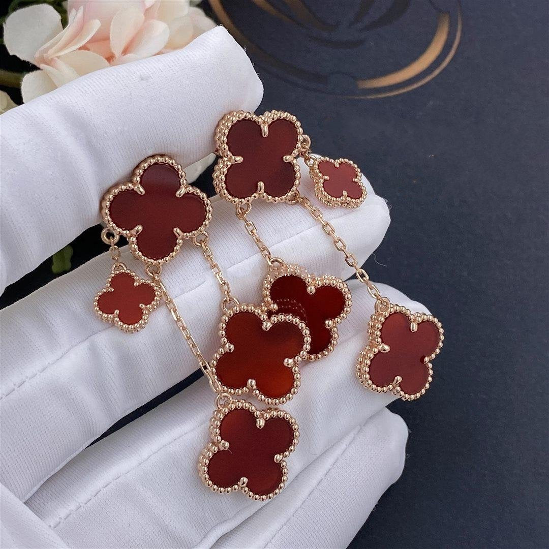 [Joyas Regalia]PENDIENTES TRÉBOL CORNALINA 4 MOTIVOS ORO ROSA