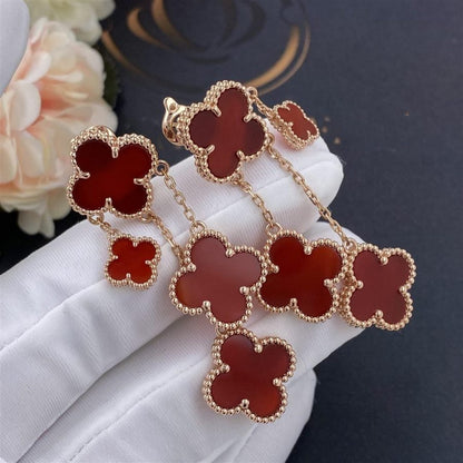 [Joyas Regalia]PENDIENTES TRÉBOL CORNALINA 4 MOTIVOS ORO ROSA