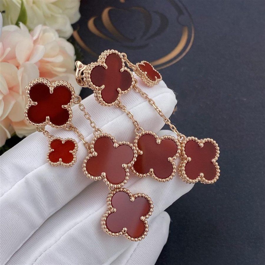 [Joyas Regalia]PENDIENTES TRÉBOL CORNALINA 4 MOTIVOS ORO ROSA