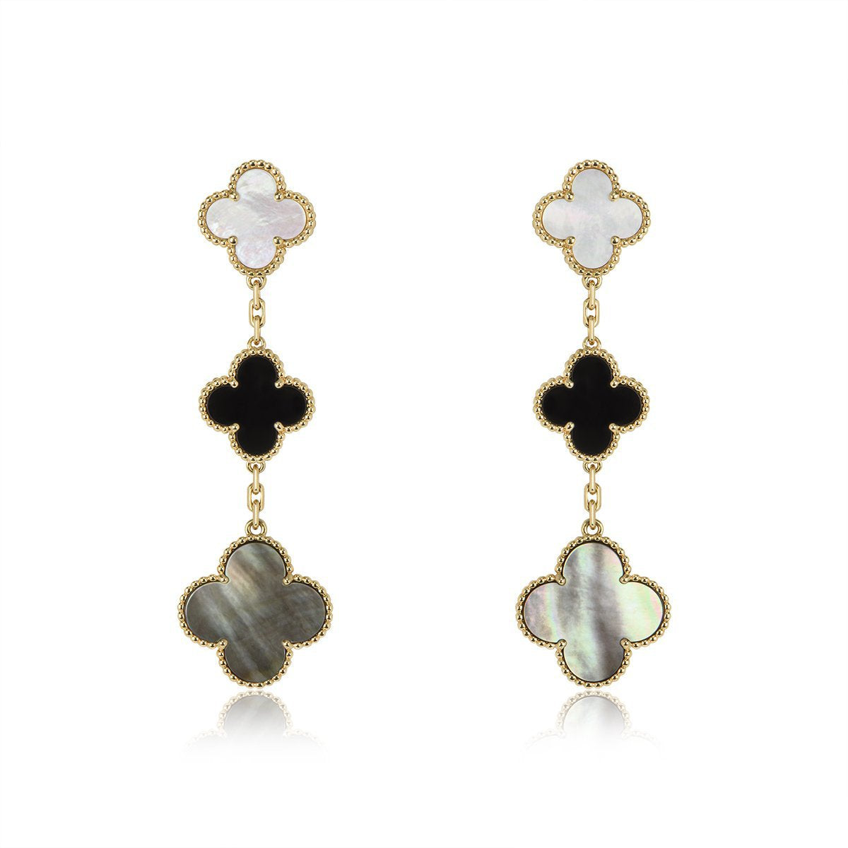 [Joyas Regalia] PENDIENTES DE TRÉBOL ORO ÓNIX MOP 3 MOTIVOS 