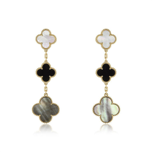[Joyas Regalia] PENDIENTES DE TRÉBOL ORO ÓNIX MOP 3 MOTIVOS 