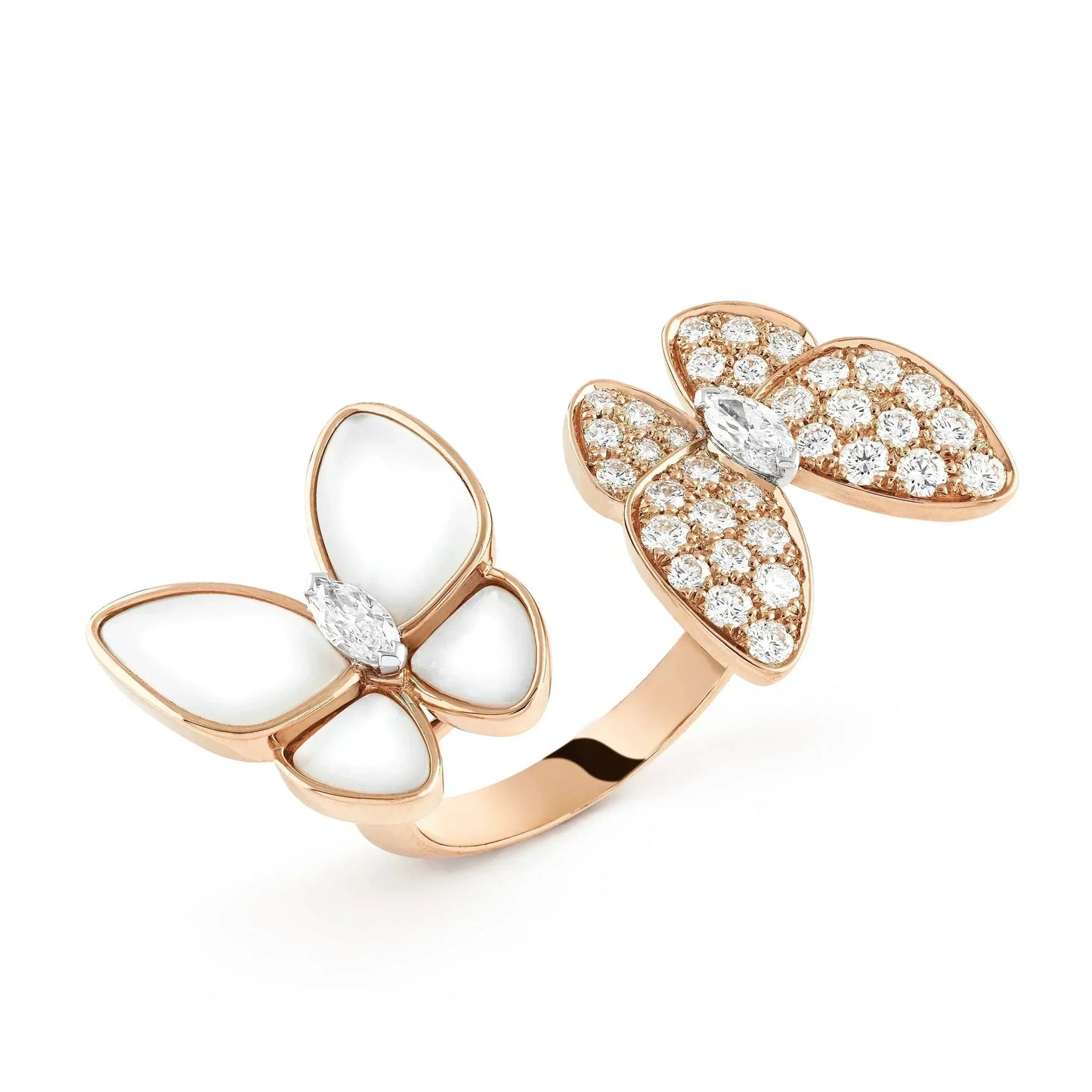 [Joyas Regalia] ANILLO DE TRAPEADOR CON DIAMANTES Y MARIPOSA DOBLE