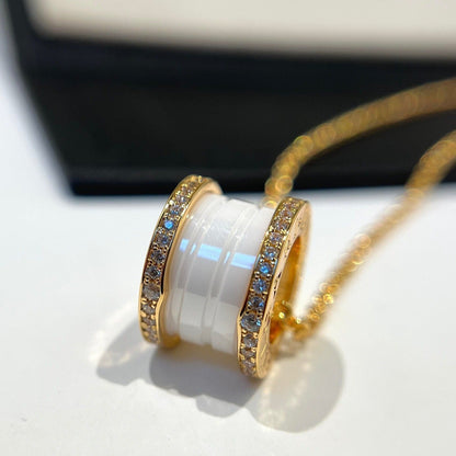 [Joyas Regalia] COLLAR DE ORO ROSA CON DIAMANTES DE CERÁMICA BLANCA ZERO 1